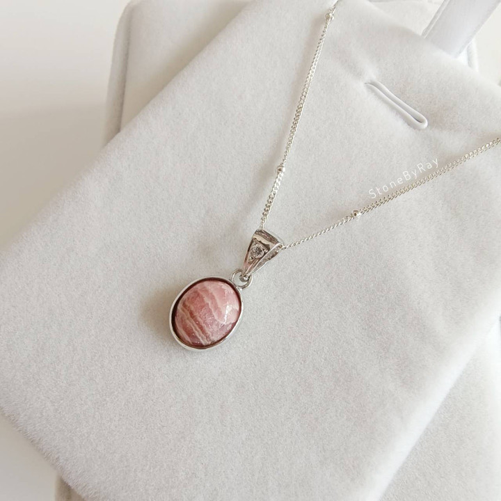 Radiant Rhodochrosite Silver Necklace Pendant