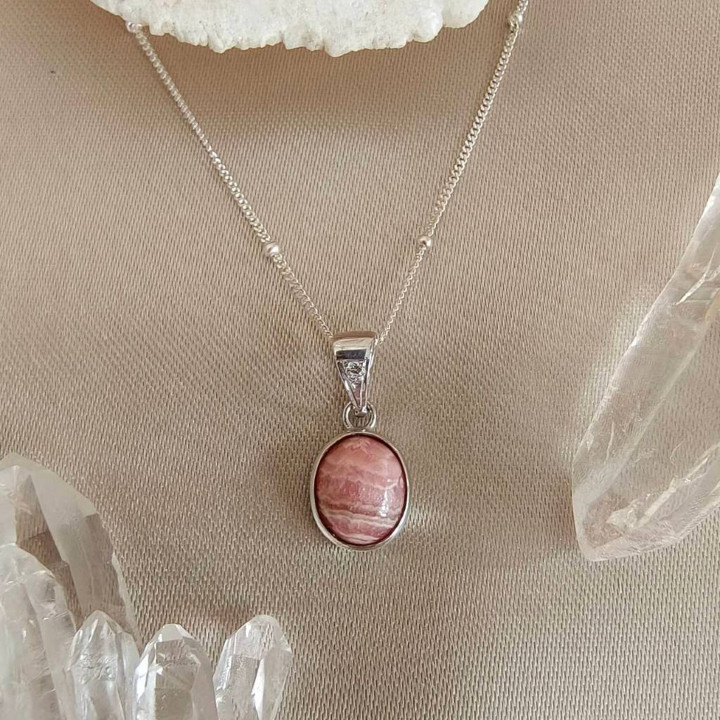 Radiant Rhodochrosite Silver Necklace Pendant
