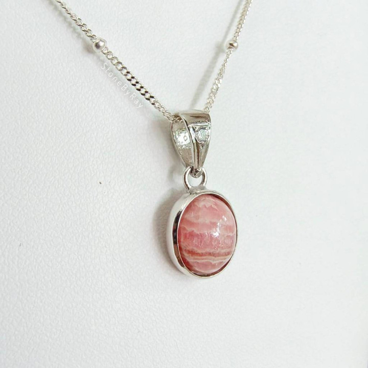 Radiant Rhodochrosite Silver Necklace Pendant