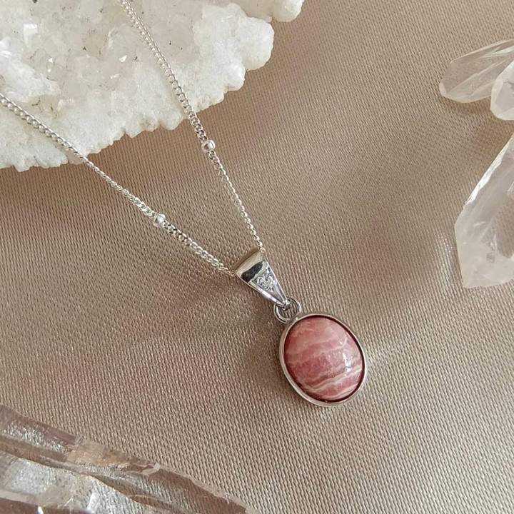 Radiant Rhodochrosite Silver Necklace Pendant