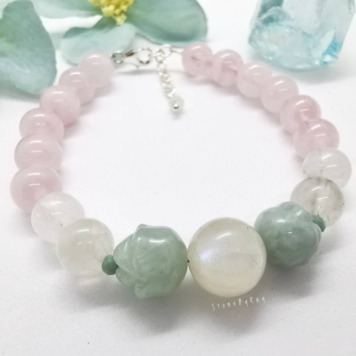 Healing Jade Bracelet with Rose Quartz and Moonstone