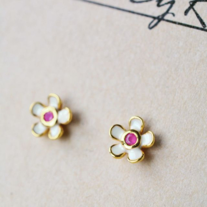 Sparkling Pink Ruby Sterling Silver Earrings
