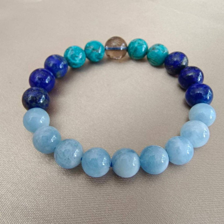 Kristallheilungsarmband | Türkis, Lapislazuli, Aquamarin und Rauchquarz