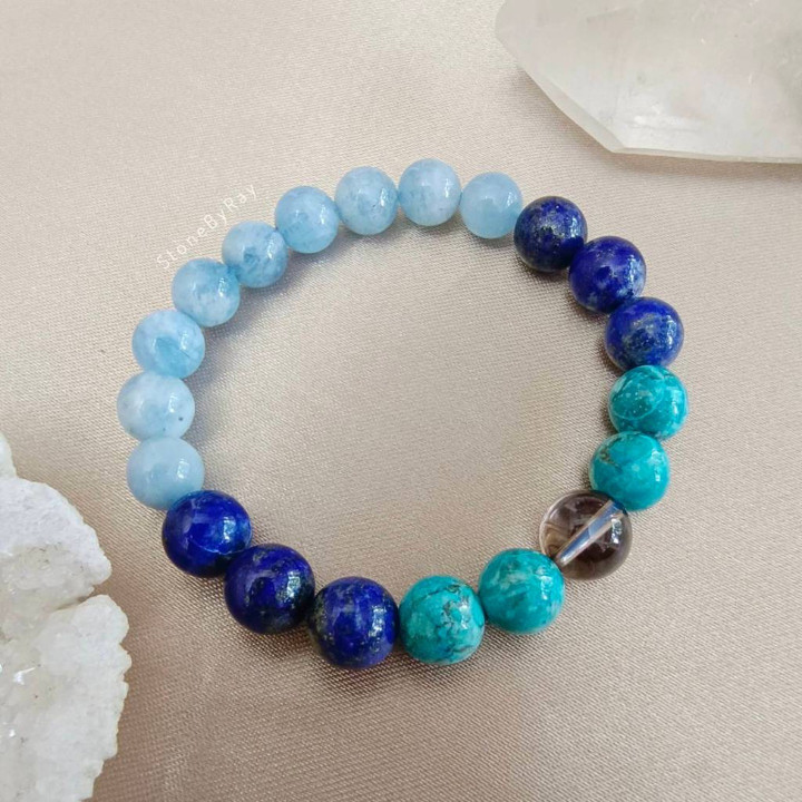 Kristallheilungsarmband | Türkis, Lapislazuli, Aquamarin und Rauchquarz