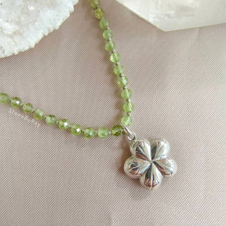 Peridot Necklace: Sterling Silver Flower Pendant