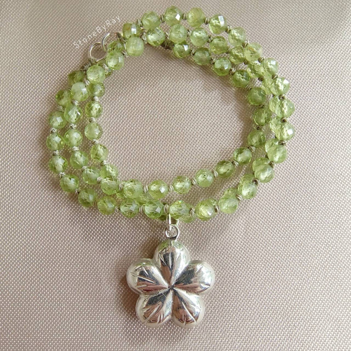 Peridot Necklace: Sterling Silver Flower Pendant
