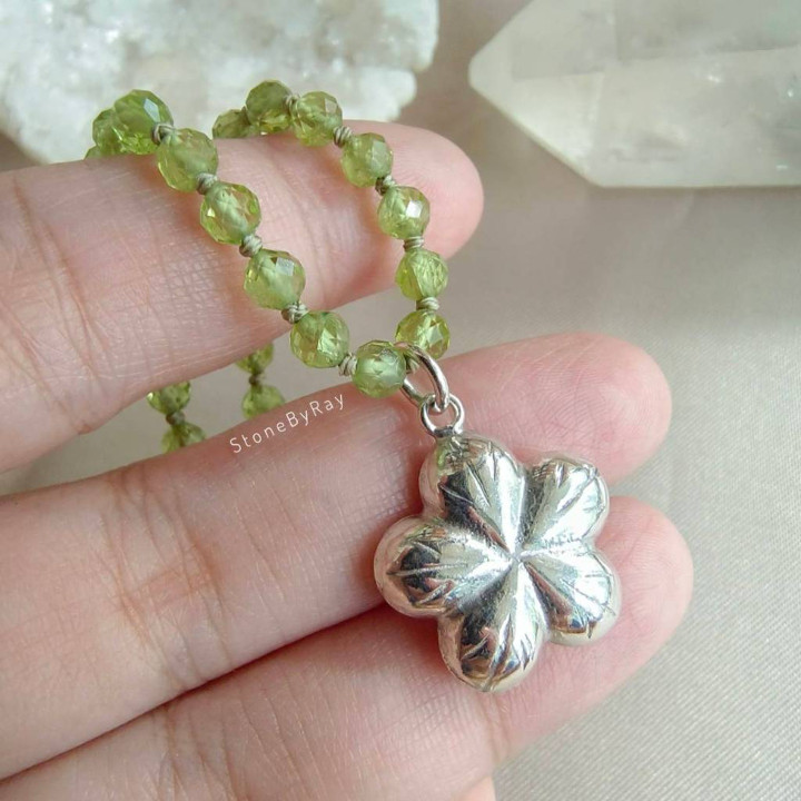 Peridot Necklace: Sterling Silver Flower Pendant