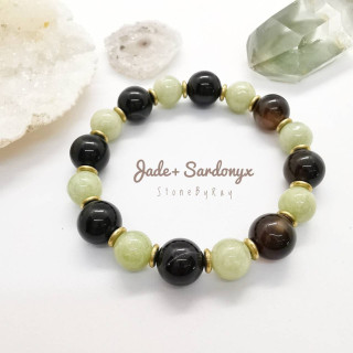 Jade and Sardonyx Beaded Bracelet - Natural Stone Jewelry
