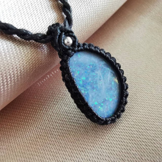 Bohemian Opal Pendant Necklace | Braided Rope Design