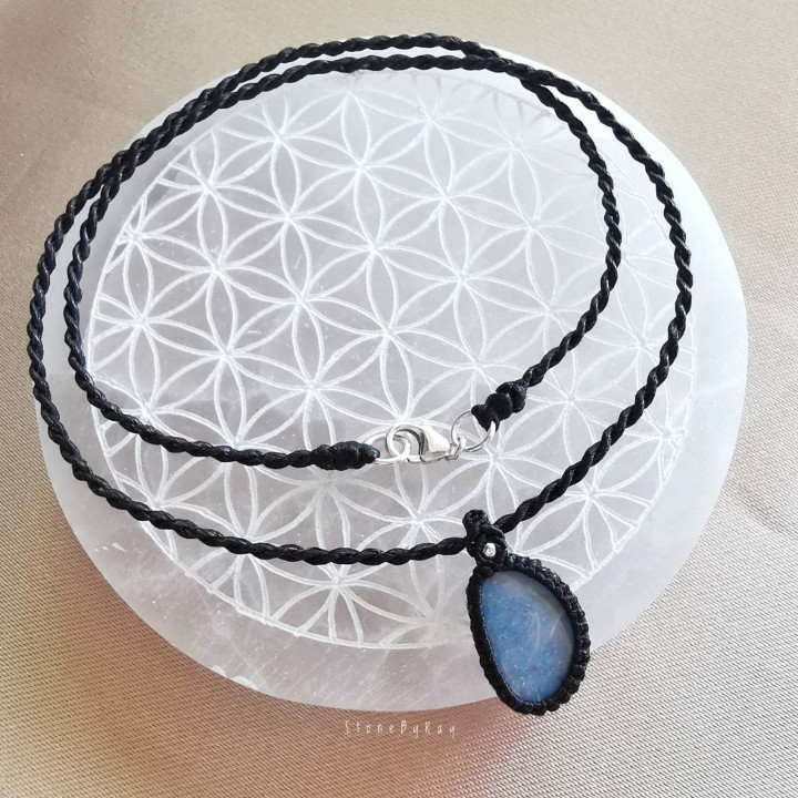 Bohemian Opal Pendant Necklace | Braided Rope Design