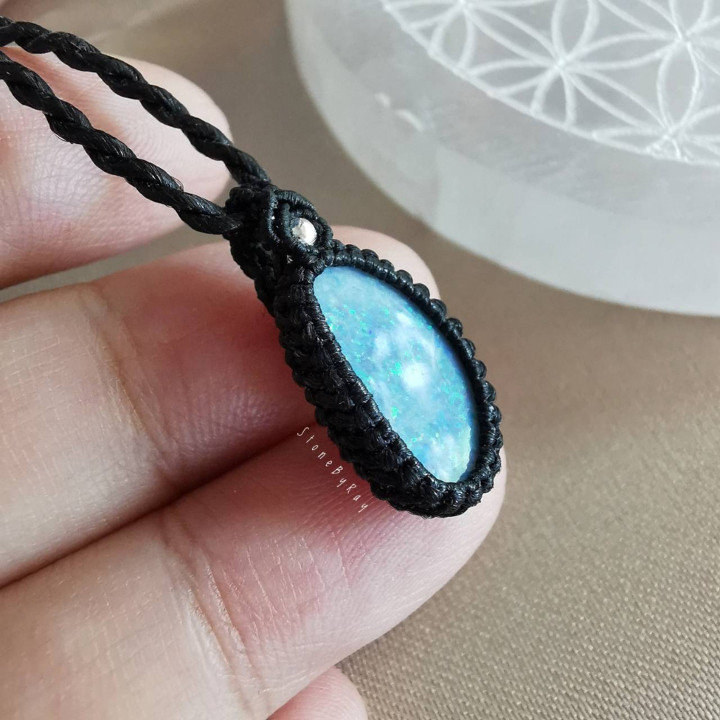 Bohemian Opal Pendant Necklace | Braided Rope Design