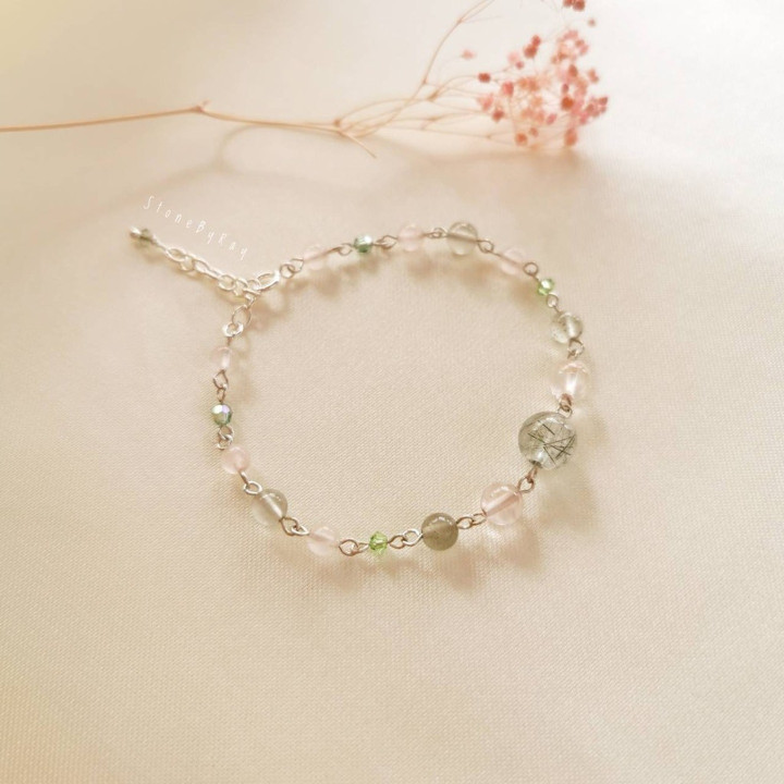 Rutile and Rose Quartz Earring and Bracelet Set