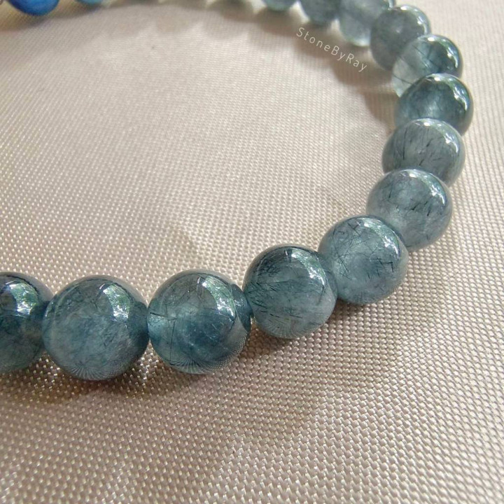 Blue-Grey Rutile Quartz and Kyanite Bracelet | Unique Design