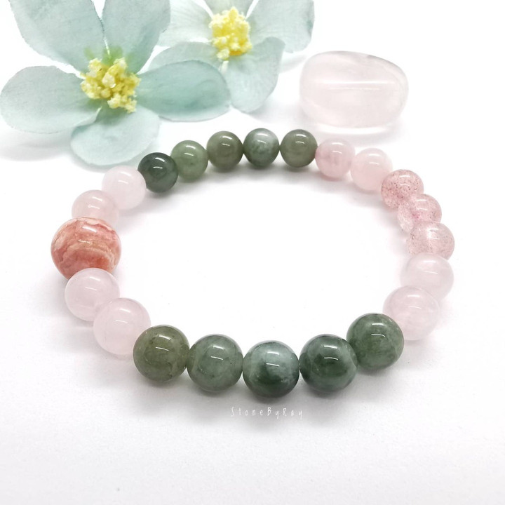 Heilendes Kristallarmband | Jade, Erdbeerquarz und mehr
