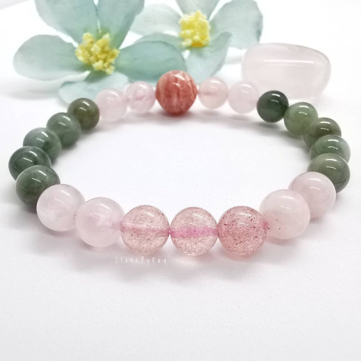 Heilendes Kristallarmband | Jade, Erdbeerquarz und mehr