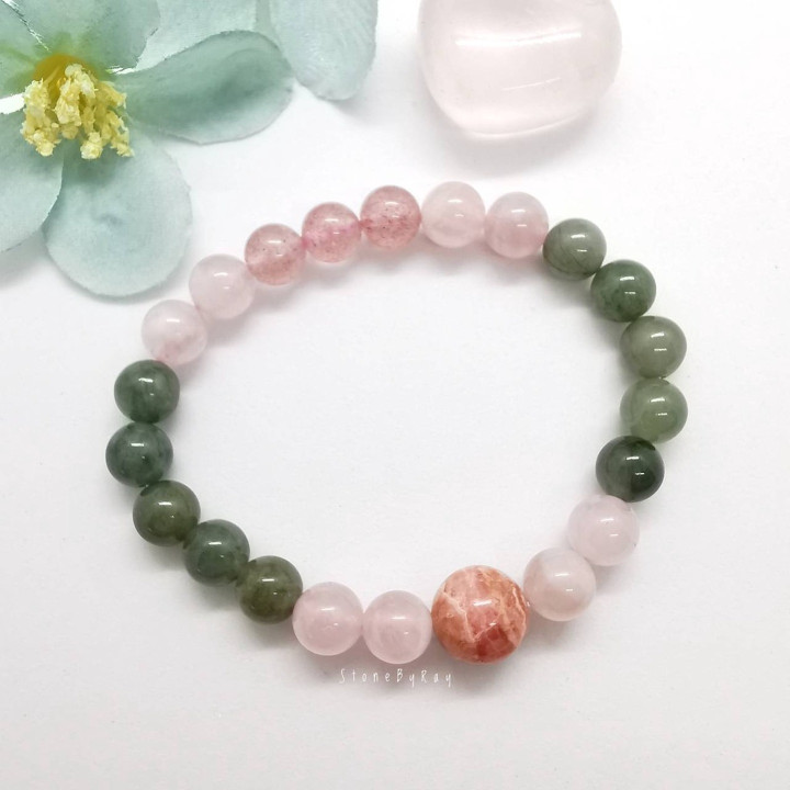 Heilendes Kristallarmband | Jade, Erdbeerquarz und mehr