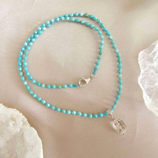 Bohemian Turquoise and Herkimer Crystal Rope Necklace