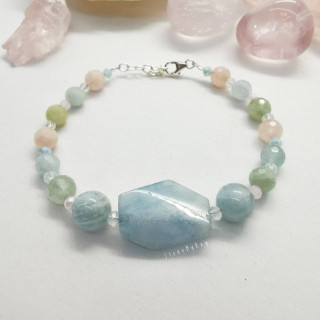 Aquamarine and Beryl Silver Bracelet - Elegant Moonstone Jewelry