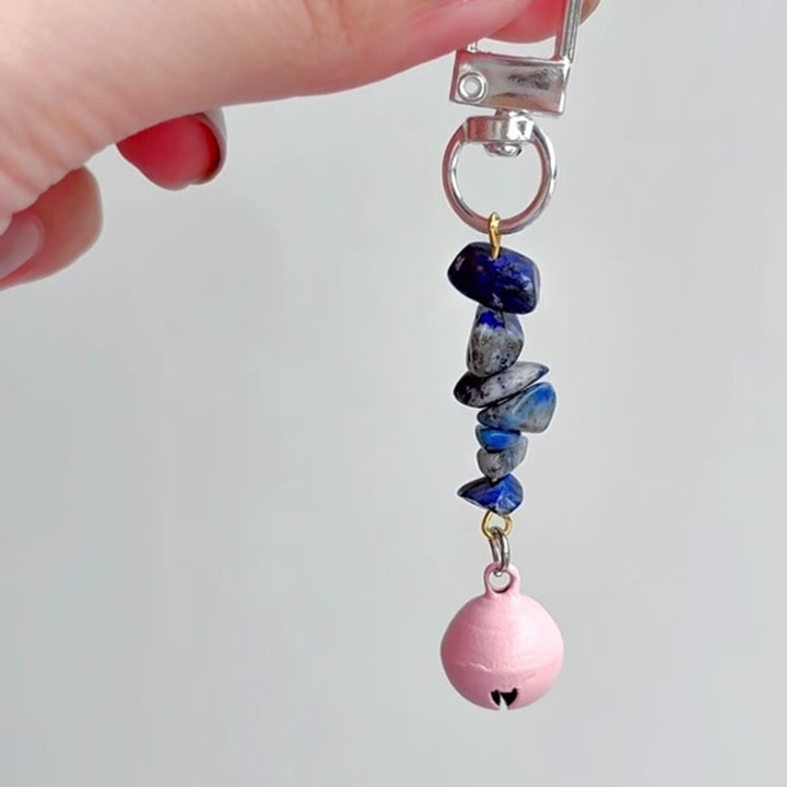 Lucky Tumbled Stone Keychain with Bell Charm