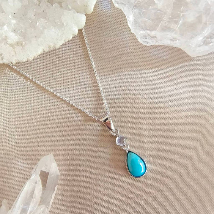 Turquoise and Moonstone Silver Necklace - Celestial Style
