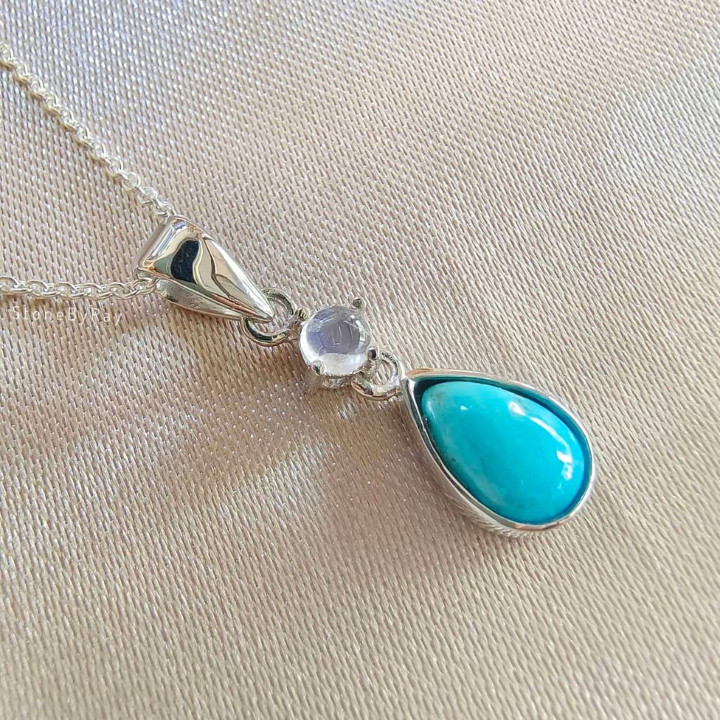 Turquoise and Moonstone Silver Necklace - Celestial Style