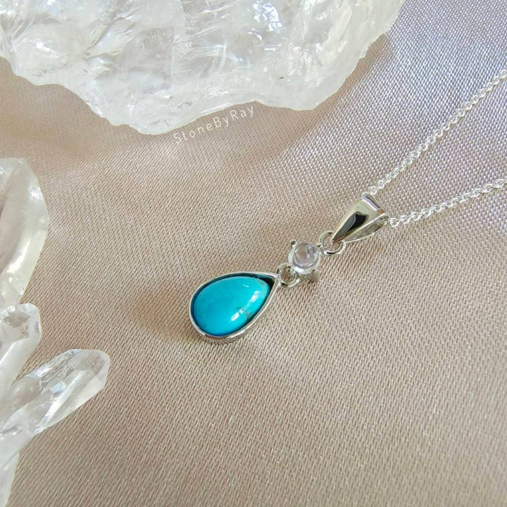 Turquoise and Moonstone Silver Necklace - Celestial Style