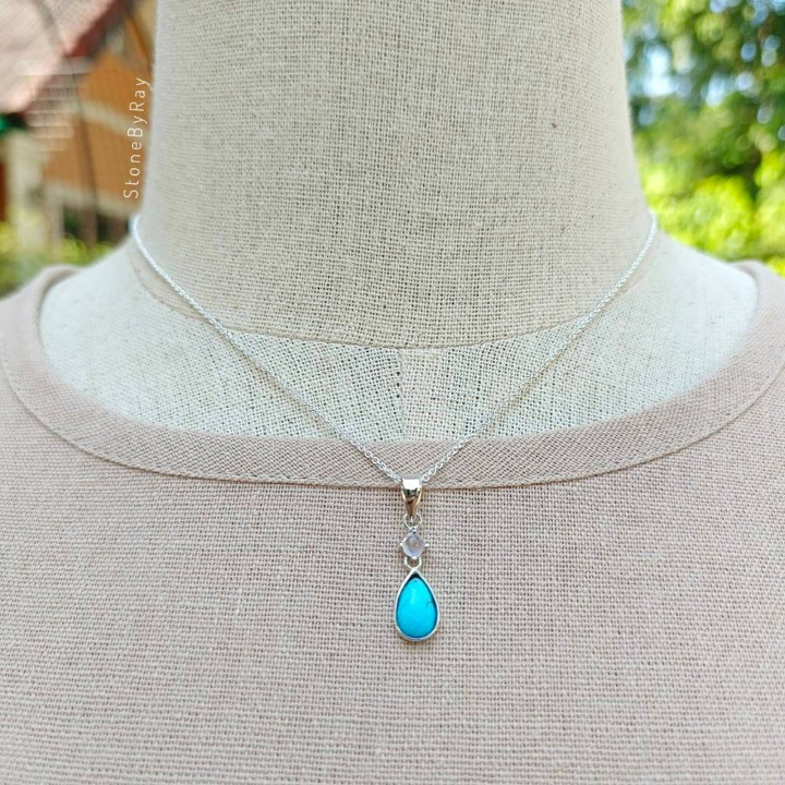 Turquoise and Moonstone Silver Necklace - Celestial Style