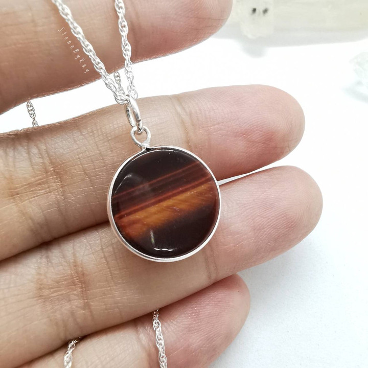 Red Tiger's Eye Silver Pendant Necklace