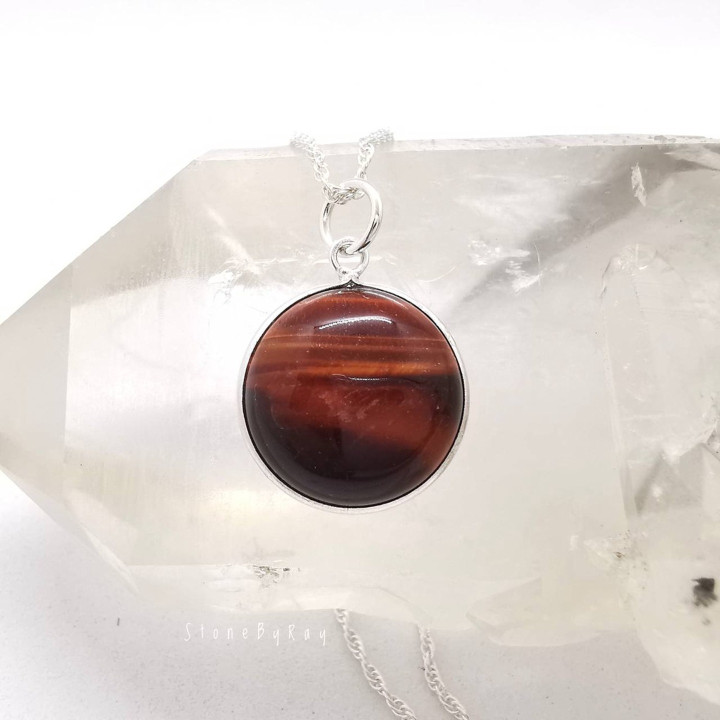 Red Tiger's Eye Silver Pendant Necklace