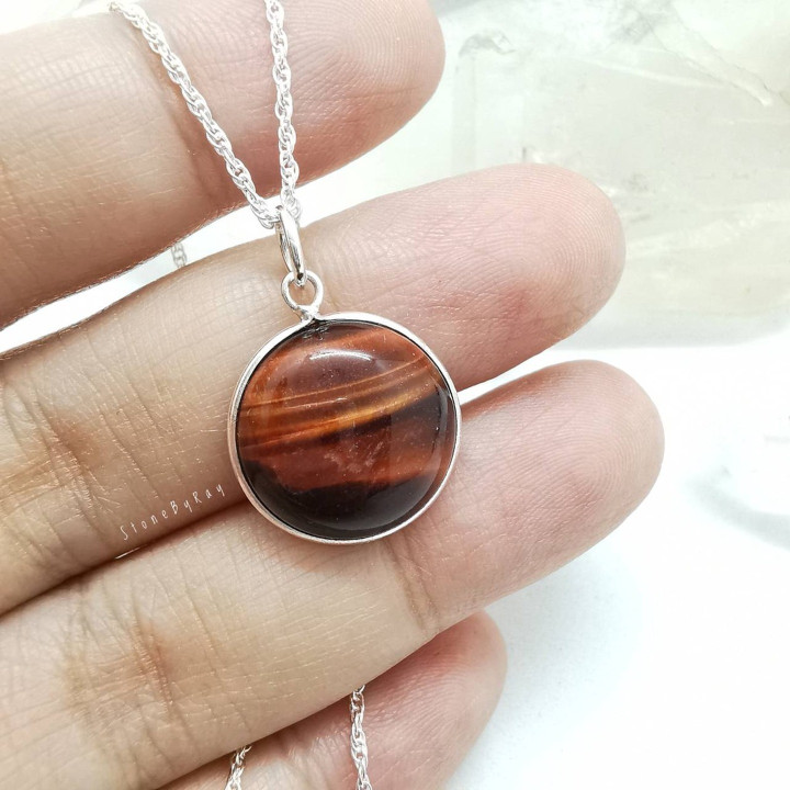 Red Tiger's Eye Silver Pendant Necklace