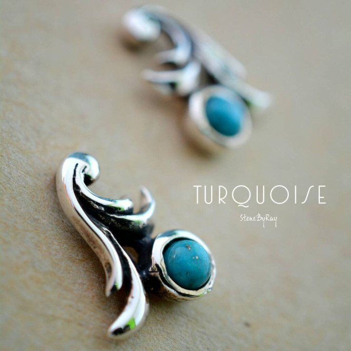 Turquoise Stone Silver Earrings | 925 Sterling