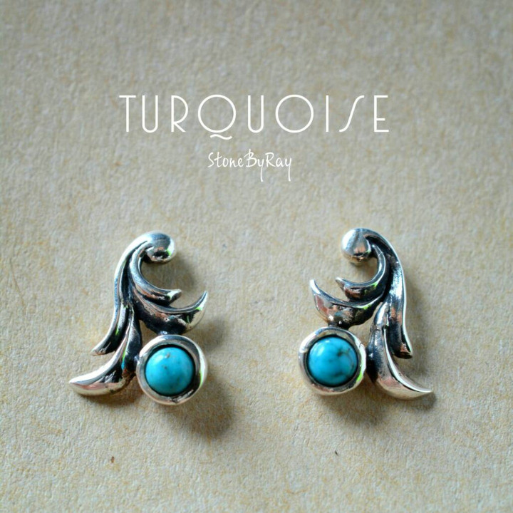 Turquoise Stone Silver Earrings | 925 Sterling