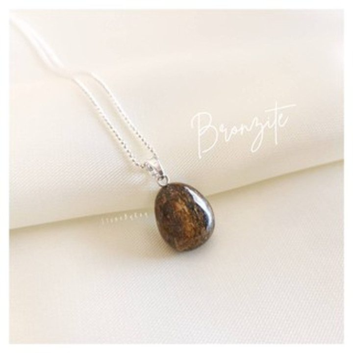 Bronzite Pendant Necklace | Silver Chain Jewelry