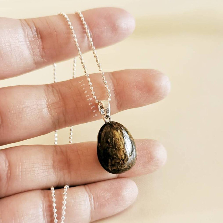 Bronzite Pendant Necklace | Silver Chain Jewelry
