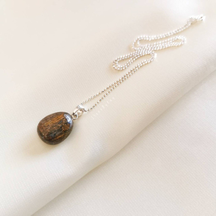 Bronzite Pendant Necklace | Silver Chain Jewelry