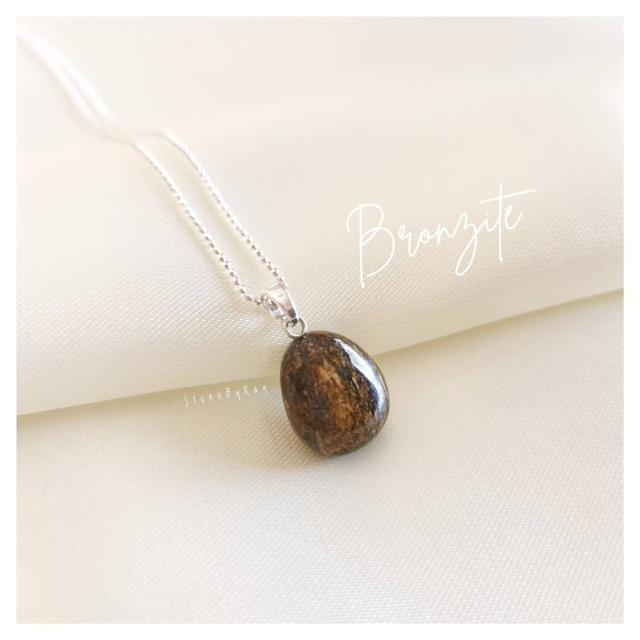 Bronzite Pendant Necklace | Silver Chain Jewelry