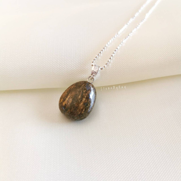 Bronzite Pendant Necklace | Silver Chain Jewelry