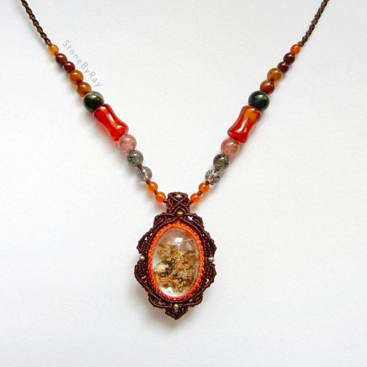 Lodolite Quartz Braided Rope Necklace