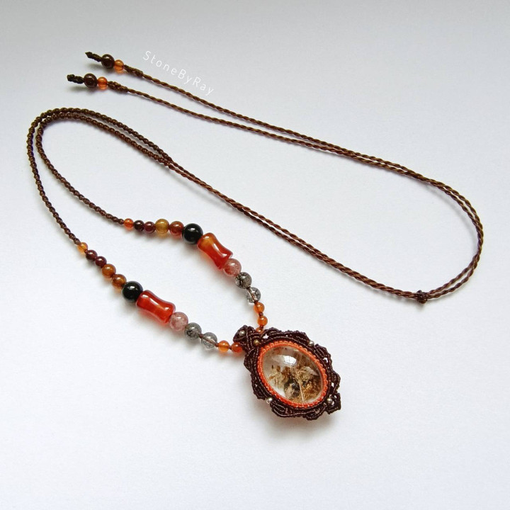 Lodolite Quartz Braided Rope Necklace