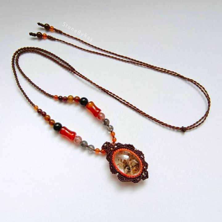 Lodolite Quartz Braided Rope Necklace