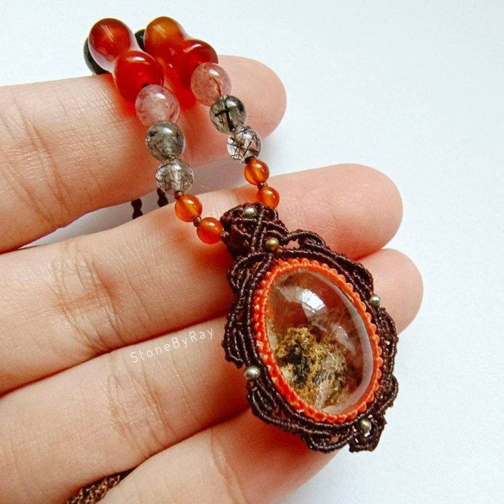 Lodolite Quartz Braided Rope Necklace