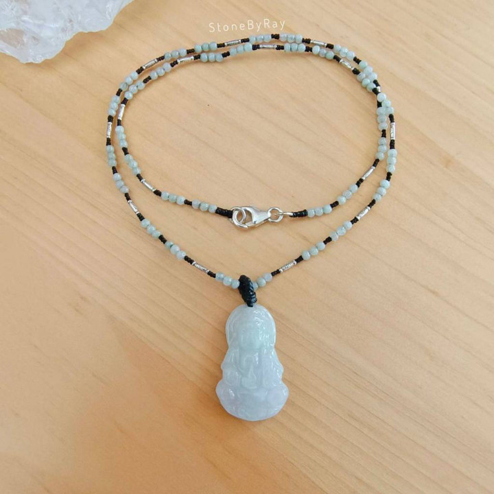 Jade Guanyin Necklace | Braided Cord and Beaded Design