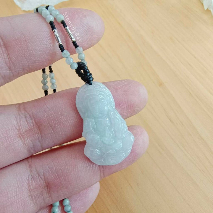 Jade Guanyin Necklace | Braided Cord and Beaded Design