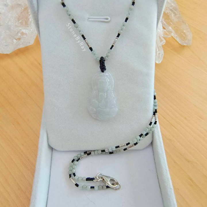 Jade Guanyin Necklace | Braided Cord and Beaded Design