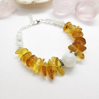 Moonstone and Amber Bracelet: Radiant Healing Energy