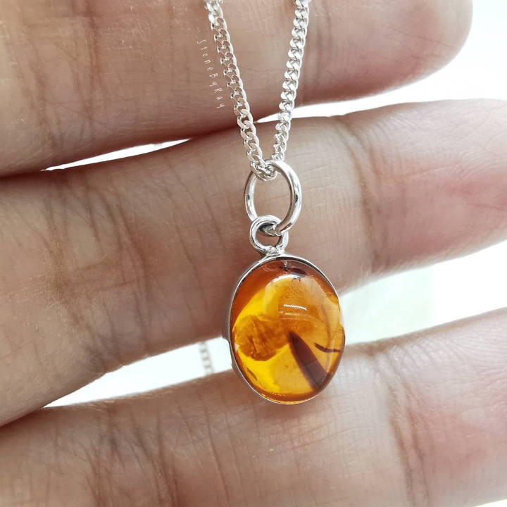 Elegant Silver Necklace with Amber Pendant