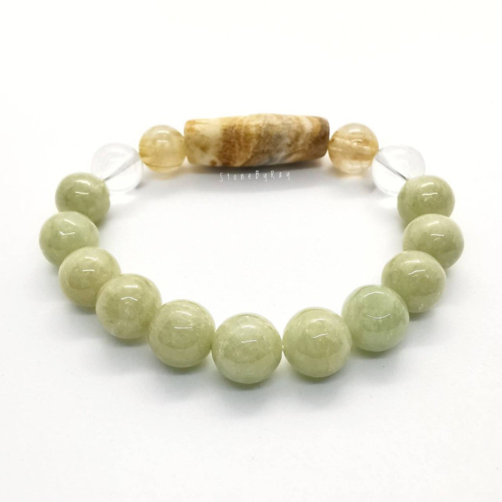 Petrified Wood and Jade Bracelet - Natural Stone Jewelry