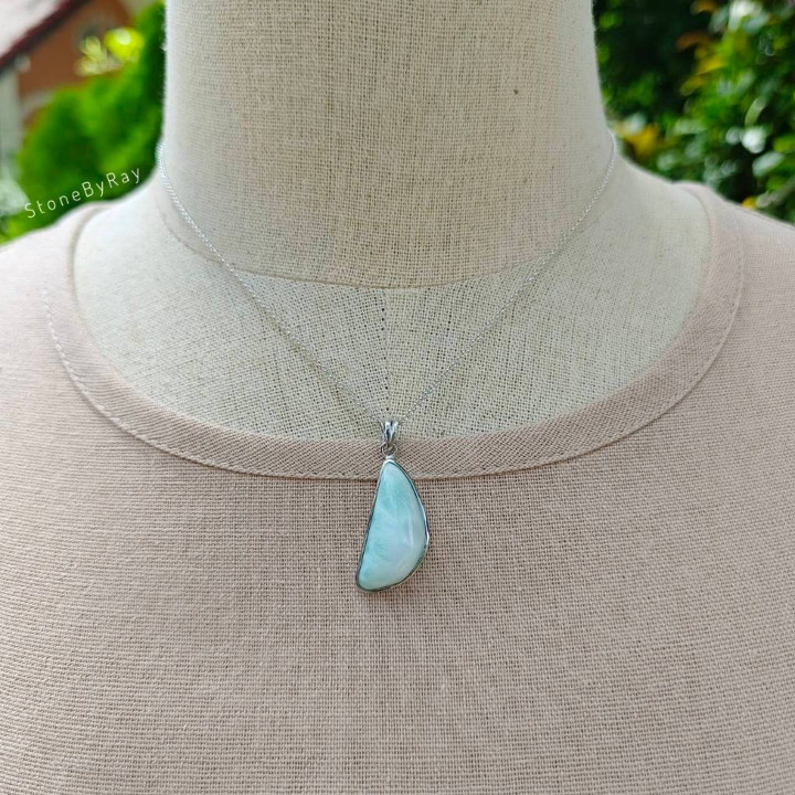 Larimar Stone Pendant Necklace - Silver Jewelry