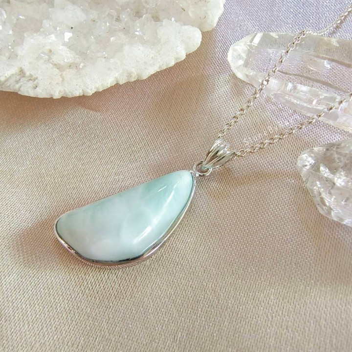 Larimar Stone Pendant Necklace - Silver Jewelry