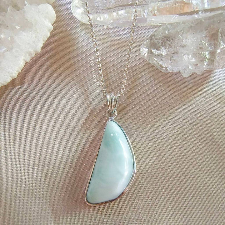 Larimar Stone Pendant Necklace - Silver Jewelry